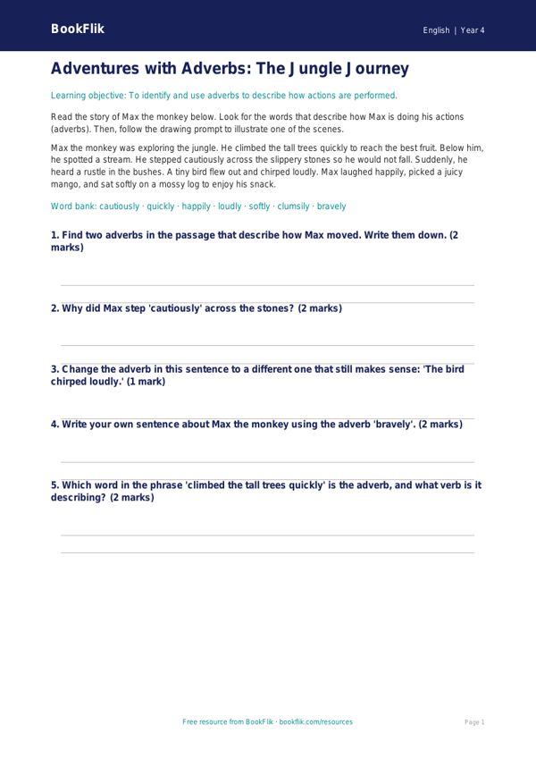 Free Adverbs Drawing Sheet | Year 4 Core | BookFlik worksheet preview — English Adverbs