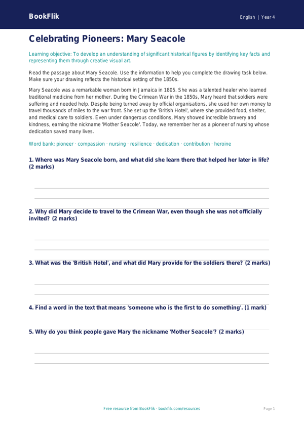 Free Black History Month Drawing Sheet | Year 4 Core | BookFlik worksheet preview — English Black History Month