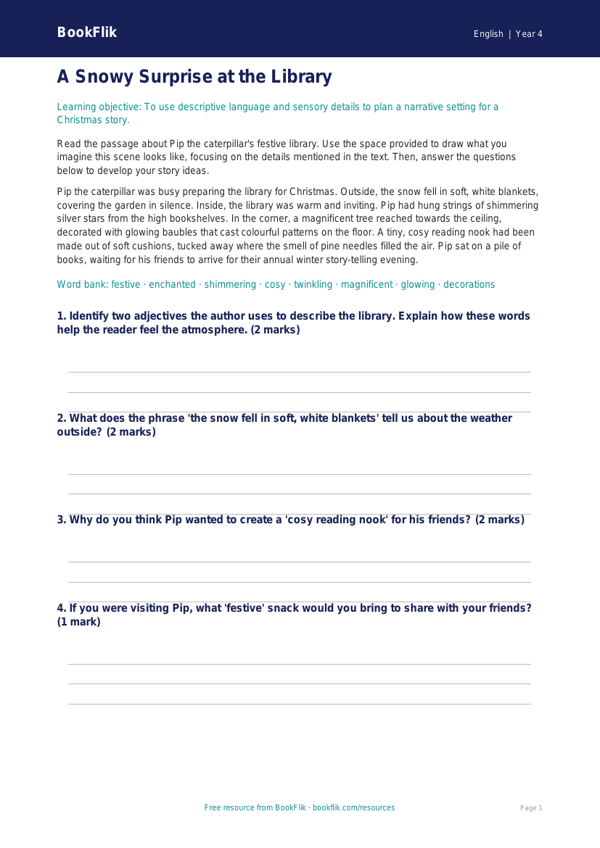 Free Christmas Story Drawing Sheet | Year 4 Core | BookFlik worksheet preview — English Christmas Story