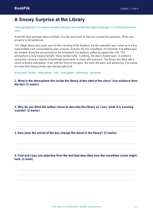 Free Christmas Story Flashcards | Year 4 Core | BookFlik worksheet preview — English Christmas Story