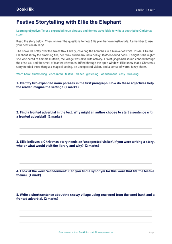Free Christmas Story Poster | Year 4 Core | BookFlik worksheet preview — English Christmas Story