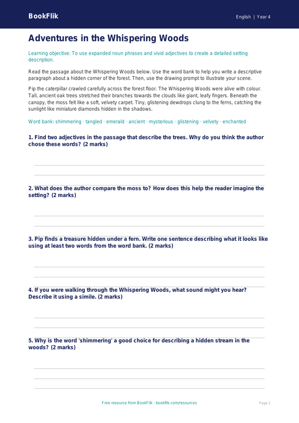Free Creative Writing Drawing Sheet | Year 4 Core | BookFlik worksheet preview — English Creative Writing