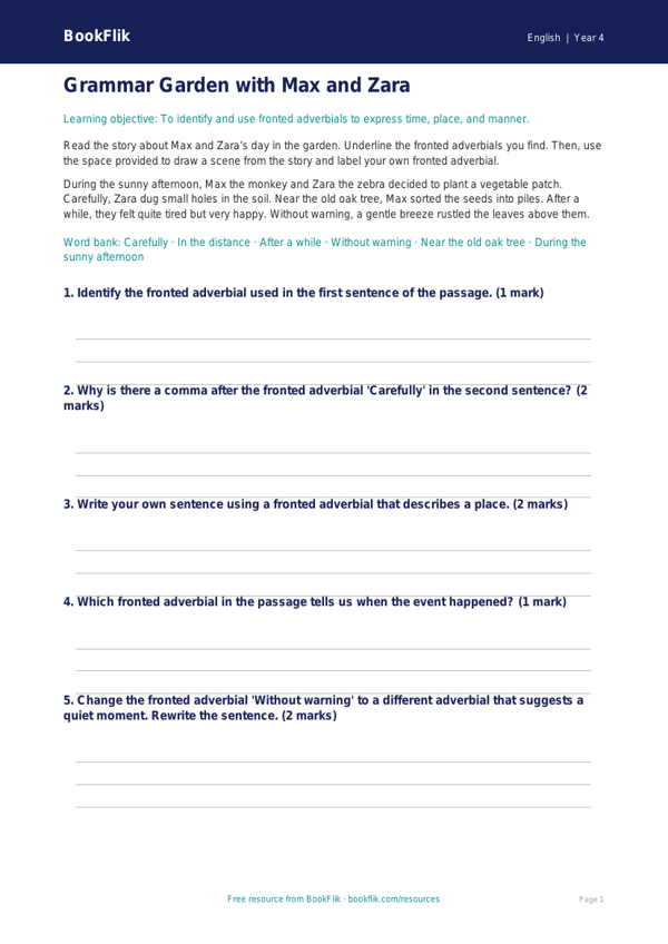 Free Grammar Colouring Page | Year 4 Core | BookFlik worksheet preview — English Grammar