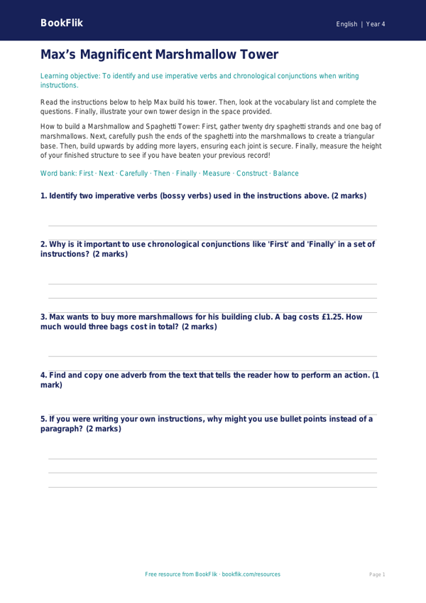 Free Instructions Colouring Page | Year 4 Core | BookFlik worksheet preview — English Instructions