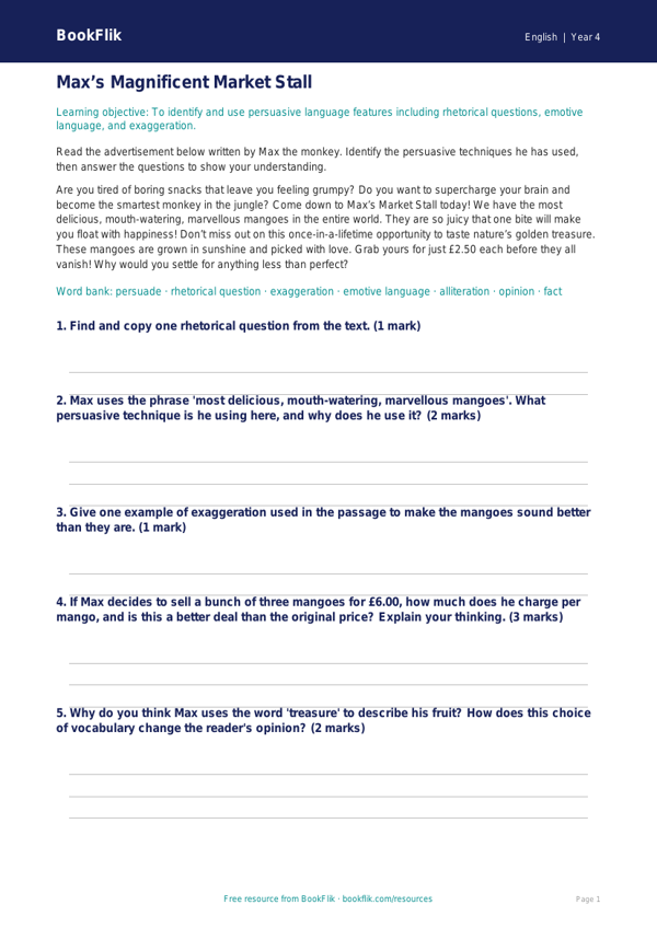 Free Persuasive Writing Track Sheet | Year 4 Core | BookFlik worksheet preview — English Persuasive Writing