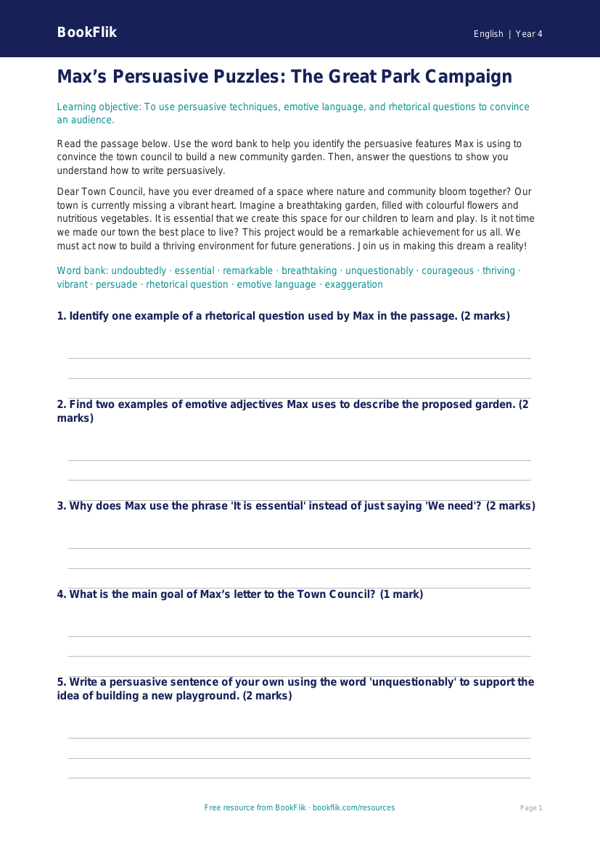 Free Persuasive Writing Word Mat | Year 4 Core | BookFlik worksheet preview — English Persuasive Writing