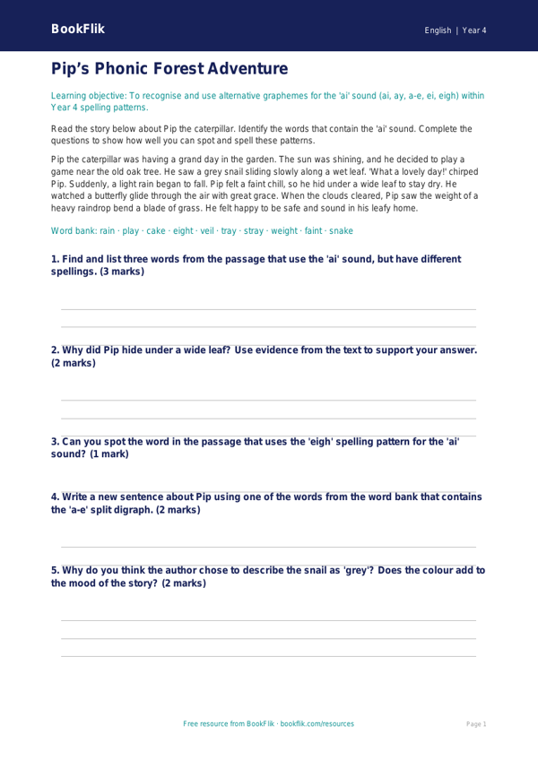 Free Phonics Activity Sheet | Year 4 Core | BookFlik worksheet preview — English Phonics
