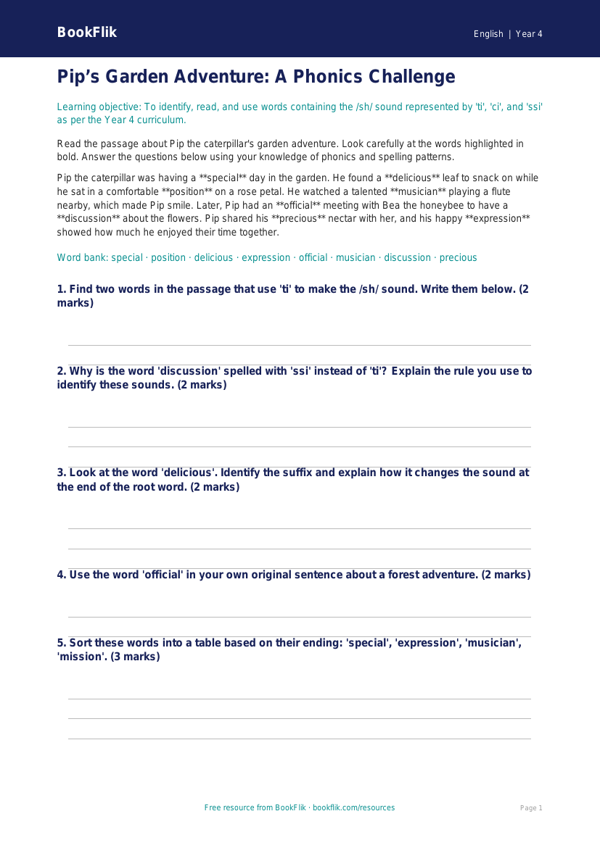 Free Phonics Assessment | Year 4 Core | BookFlik worksheet preview — English Phonics