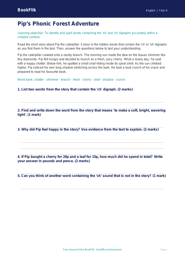 Free Phonics Colouring Page | Year 4 Core | BookFlik worksheet preview — English Phonics