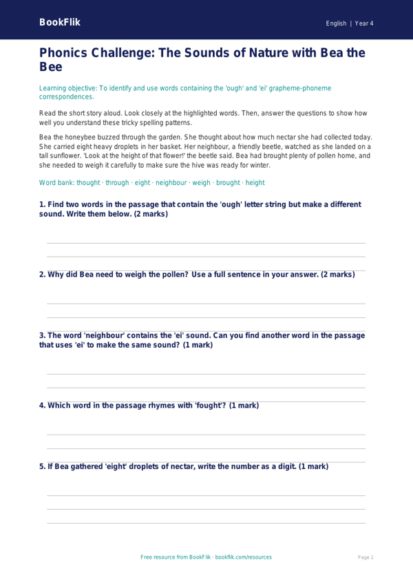 Free Phonics Flashcards | Year 4 Core | BookFlik worksheet preview — English Phonics