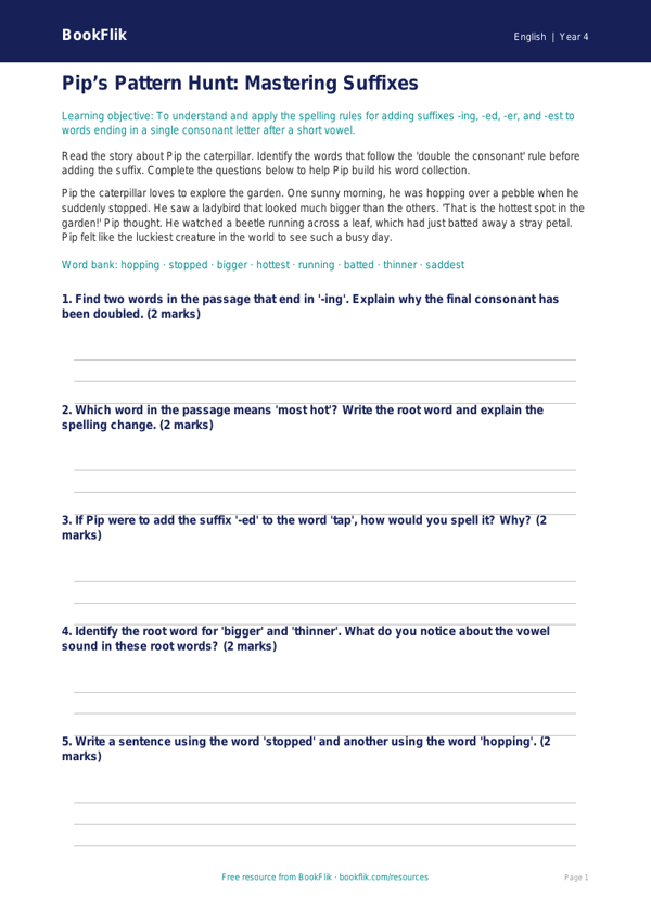Free Phonics Worksheet Template | Year 4 Core | BookFlik worksheet preview — English Phonics
