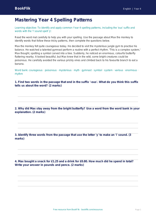 Free Phonics Word Mat | Year 4 Core | BookFlik worksheet preview — English Phonics