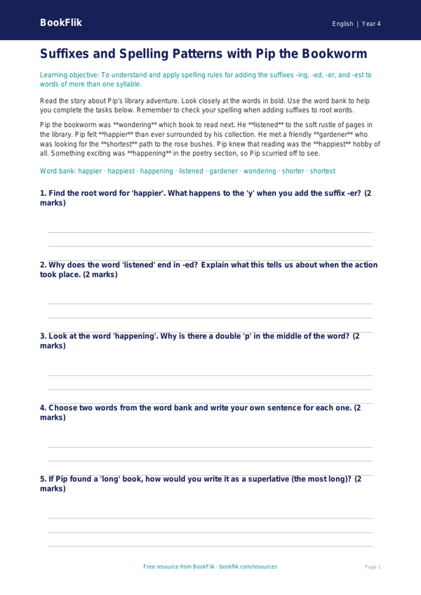 Free Phonics Worksheet | Year 4 Core | BookFlik worksheet preview — English Phonics