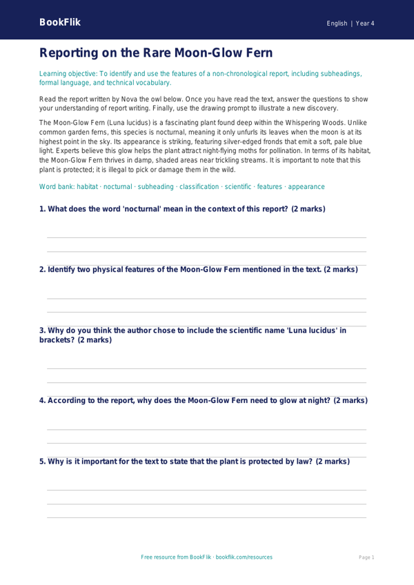 Free Report Writing Drawing Sheet | Year 4 Core | BookFlik worksheet preview — English Report Writing