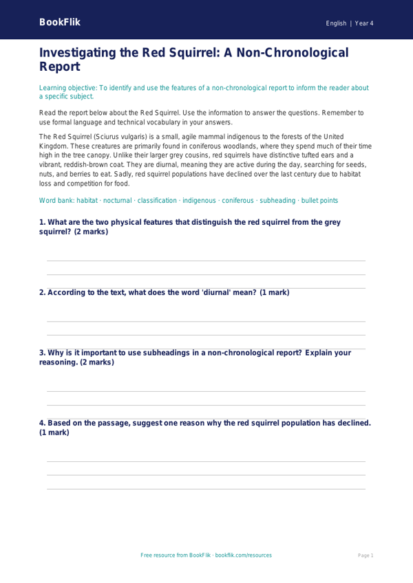 Free Report Writing Flashcards | Year 4 Core | BookFlik worksheet preview — English Report Writing