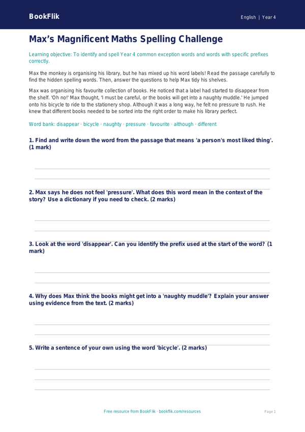 Free Spelling Poster | Year 4 Core | BookFlik worksheet preview — English Spelling