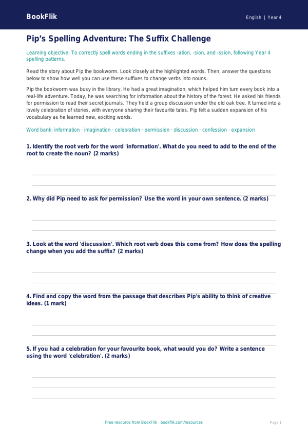 Free Spelling Track Sheet | Year 4 Core | BookFlik worksheet preview — English Spelling