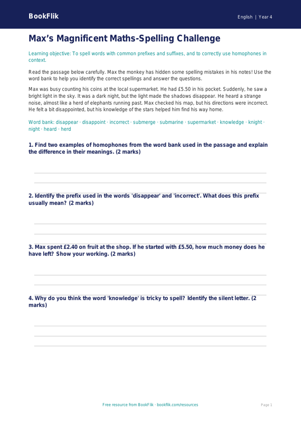 Free Spelling Word Mat | Year 4 Core | BookFlik worksheet preview — English Spelling