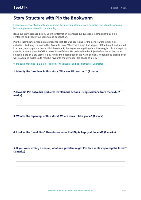 Free Stories Flashcards | Year 4 Core | BookFlik worksheet preview — English Stories