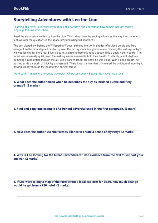 Free Stories Track Sheet | Year 4 Core | BookFlik worksheet preview — English Stories