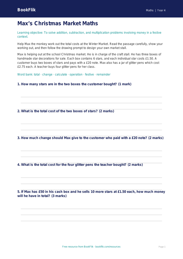 Free Christmas Maths Colouring Page | Year 4 Core | BookFlik worksheet preview — Maths Christmas Maths