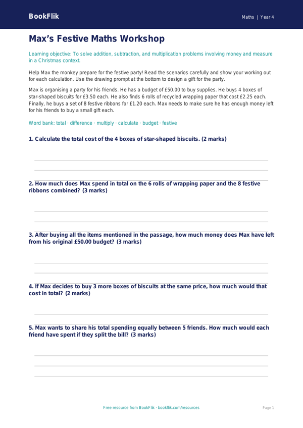Free Christmas Maths Drawing Sheet | Year 4 Core | BookFlik worksheet preview — Maths Christmas Maths