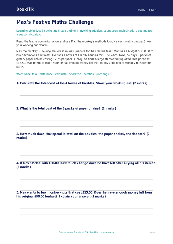 Free Christmas Maths Flashcards | Year 4 Core | BookFlik worksheet preview — Maths Christmas Maths