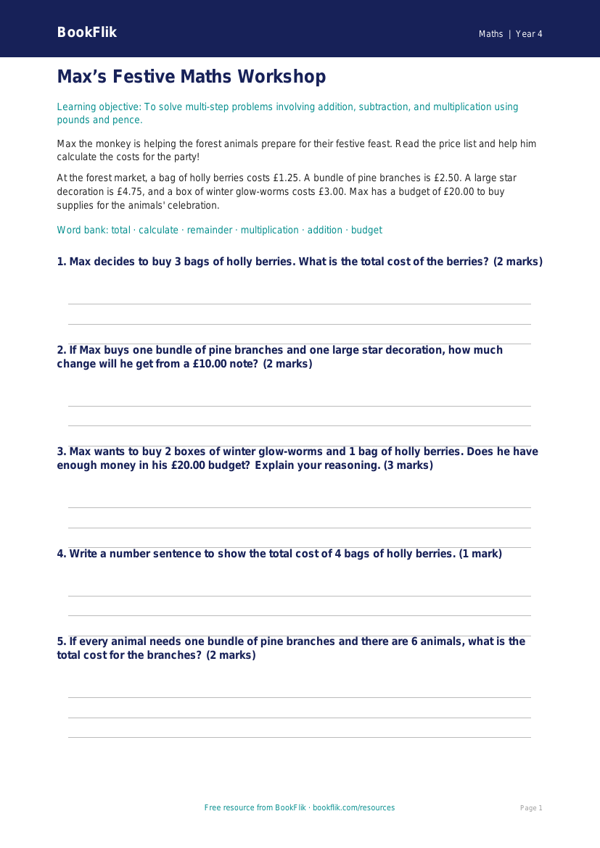 Free Christmas Maths Poster | Year 4 Core | BookFlik worksheet preview — Maths Christmas Maths