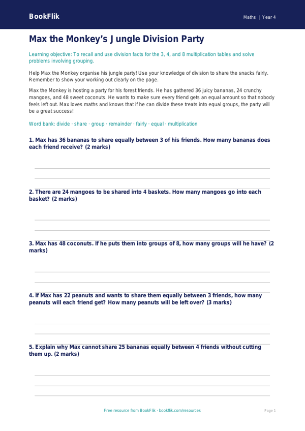 Free Division Drawing Sheet | Year 4 Core | BookFlik worksheet preview — Maths Division