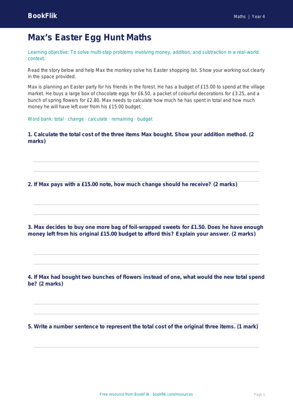 Free Easter Maths Drawing Sheet | Year 4 Core | BookFlik worksheet preview — Maths Easter Maths
