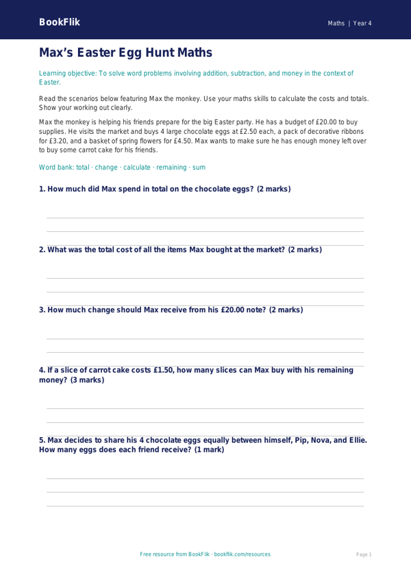Free Easter Maths Flashcards | Year 4 Core | BookFlik worksheet preview — Maths Easter Maths