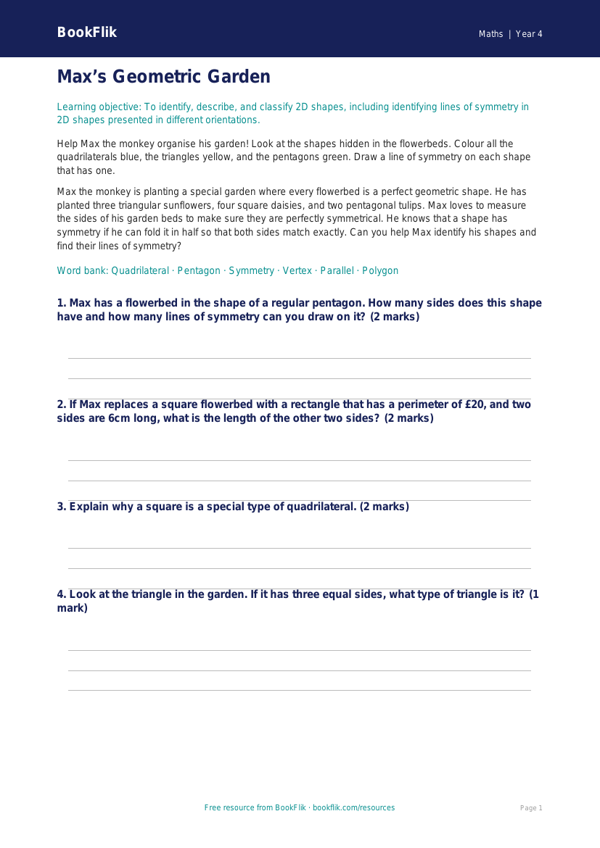 Free Geometry Colouring Page | Year 4 Core | BookFlik worksheet preview — Maths Geometry