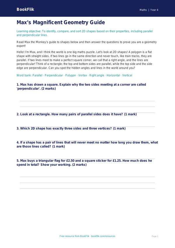 Free Geometry Poster | Year 4 Core | BookFlik worksheet preview — Maths Geometry