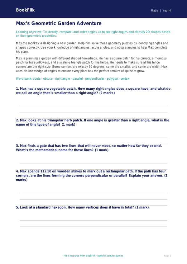 Free Geometry Track Sheet | Year 4 Core | BookFlik worksheet preview — Maths Geometry