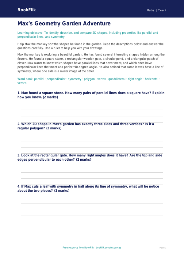 Free Geometry Writing Frame | Year 4 Core | BookFlik worksheet preview — Maths Geometry