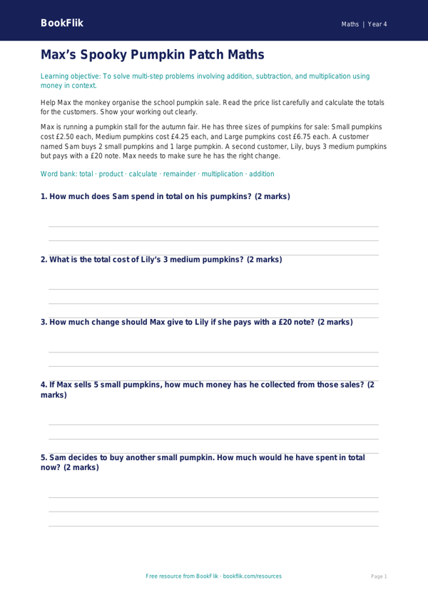 Free Halloween Maths Poster | Year 4 Core | BookFlik worksheet preview — Maths Halloween Maths