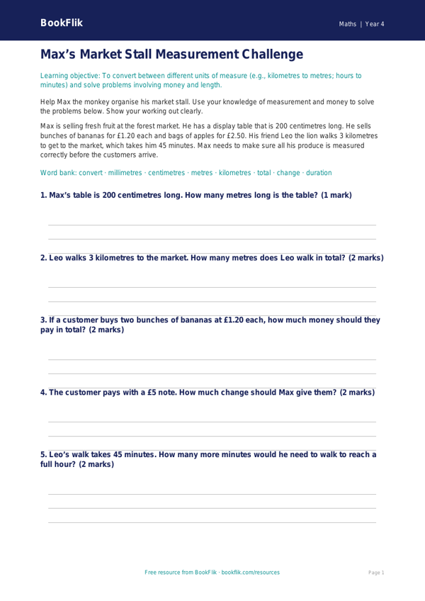 Free Measurement Drawing Sheet | Year 4 Core | BookFlik worksheet preview — Maths Measurement