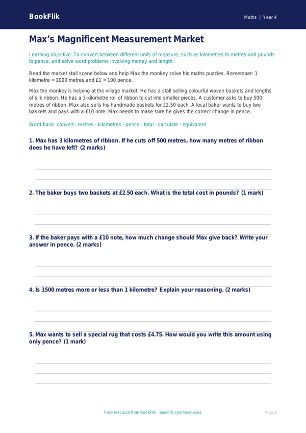 Free Measurement Poster | Year 4 Core | BookFlik worksheet preview — Maths Measurement