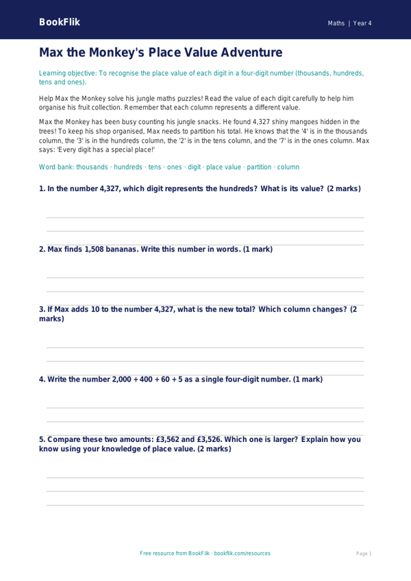 Free Place Value Poster | Year 4 Core | BookFlik worksheet preview — Maths Place Value