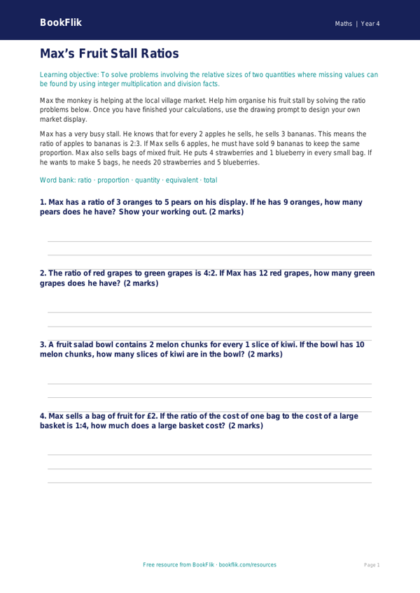 Free Ratio And Proportion Colouring Page | Year 4 Core | BookFlik worksheet preview — Maths Ratio And Proportion