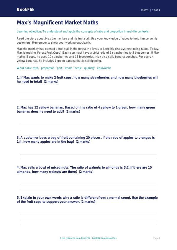 Free Ratio And Proportion Poster | Year 4 Core | BookFlik worksheet preview — Maths Ratio And Proportion