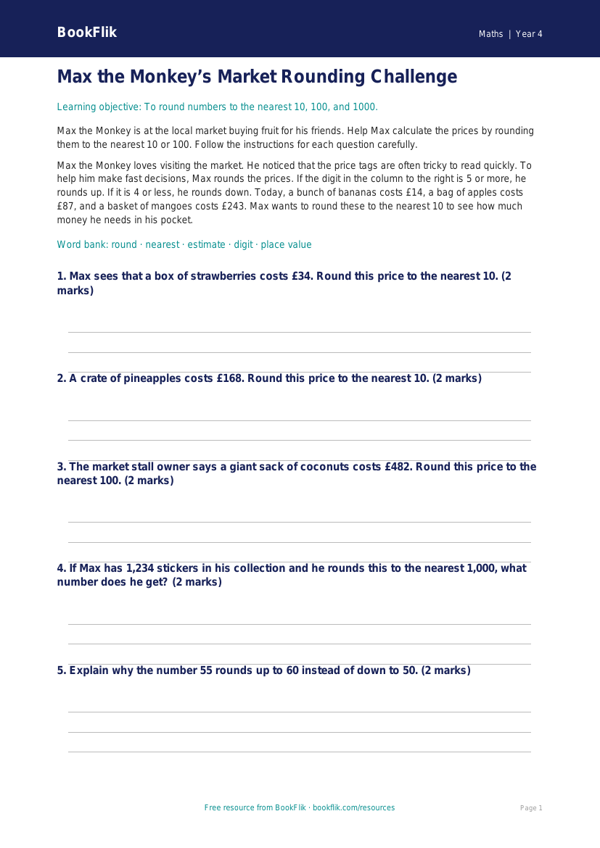 Free Rounding Colouring Page | Year 4 Core | BookFlik worksheet preview — Maths Rounding