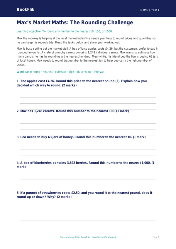 Free Rounding Drawing Sheet | Year 4 Core | BookFlik worksheet preview — Maths Rounding