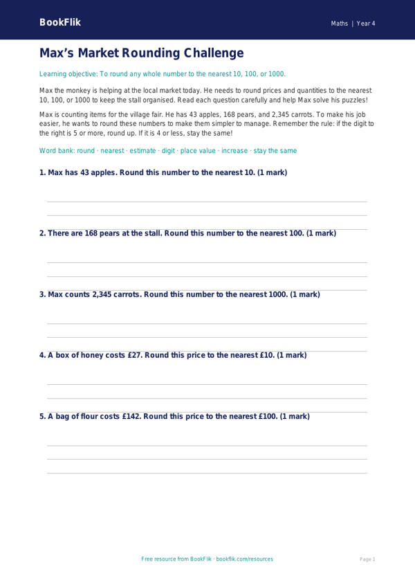 Free Rounding Flashcards | Year 4 Core | BookFlik worksheet preview — Maths Rounding