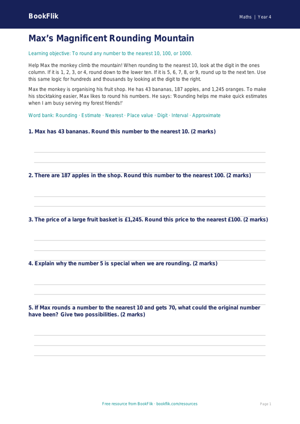 Free Rounding Poster | Year 4 Core | BookFlik worksheet preview — Maths Rounding