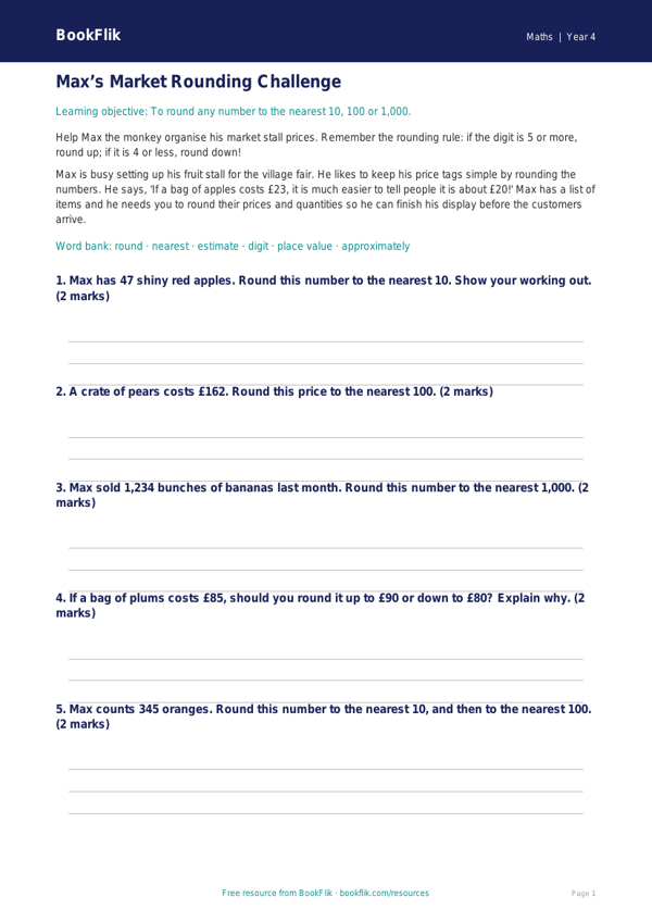 Free Rounding Track Sheet | Year 4 Core | BookFlik worksheet preview — Maths Rounding