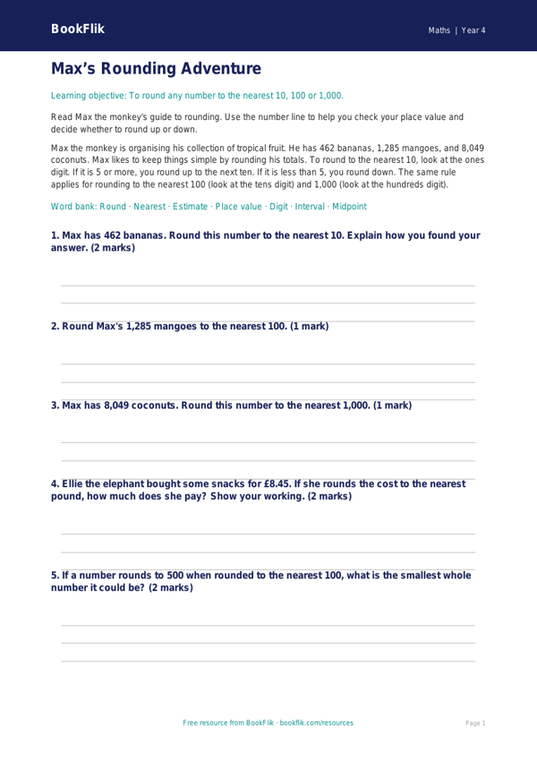 Free Rounding Word Mat | Year 4 Core | BookFlik worksheet preview — Maths Rounding
