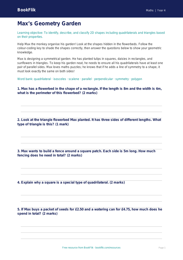 Free Shape Colouring Page | Year 4 Core | BookFlik worksheet preview — Maths Shape