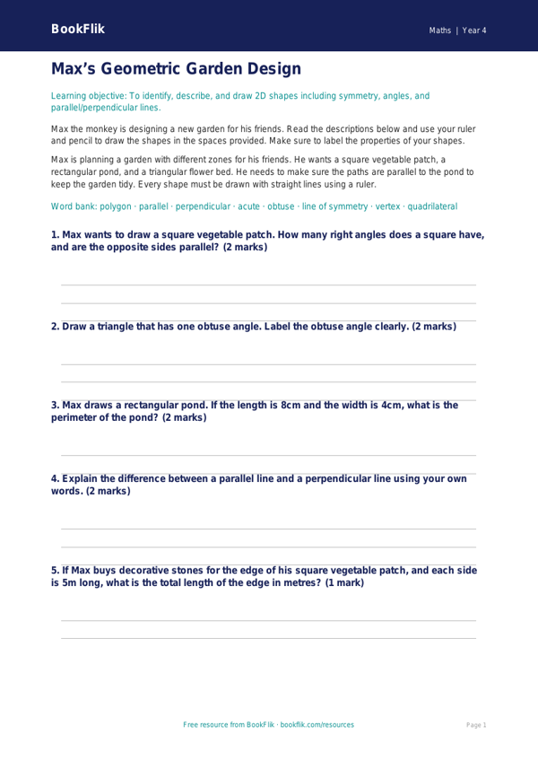 Free Shape Drawing Sheet | Year 4 Core | BookFlik worksheet preview — Maths Shape