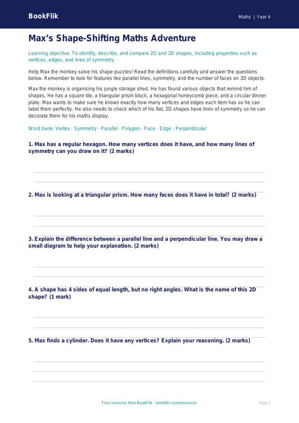 Free Shape Flashcards | Year 4 Core | BookFlik worksheet preview — Maths Shape